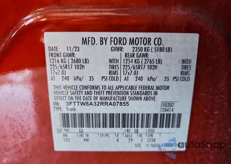 2024 Ford Maverick Xl z USA, uszkodzony, nr VIN 3FTTW8A32RRA07855